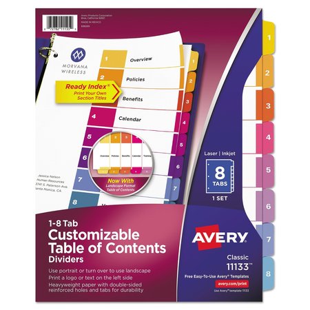 AVERY DENNISON Table of Contents Index Divider 8-1/2 x 11", Assorted, PK8 11133